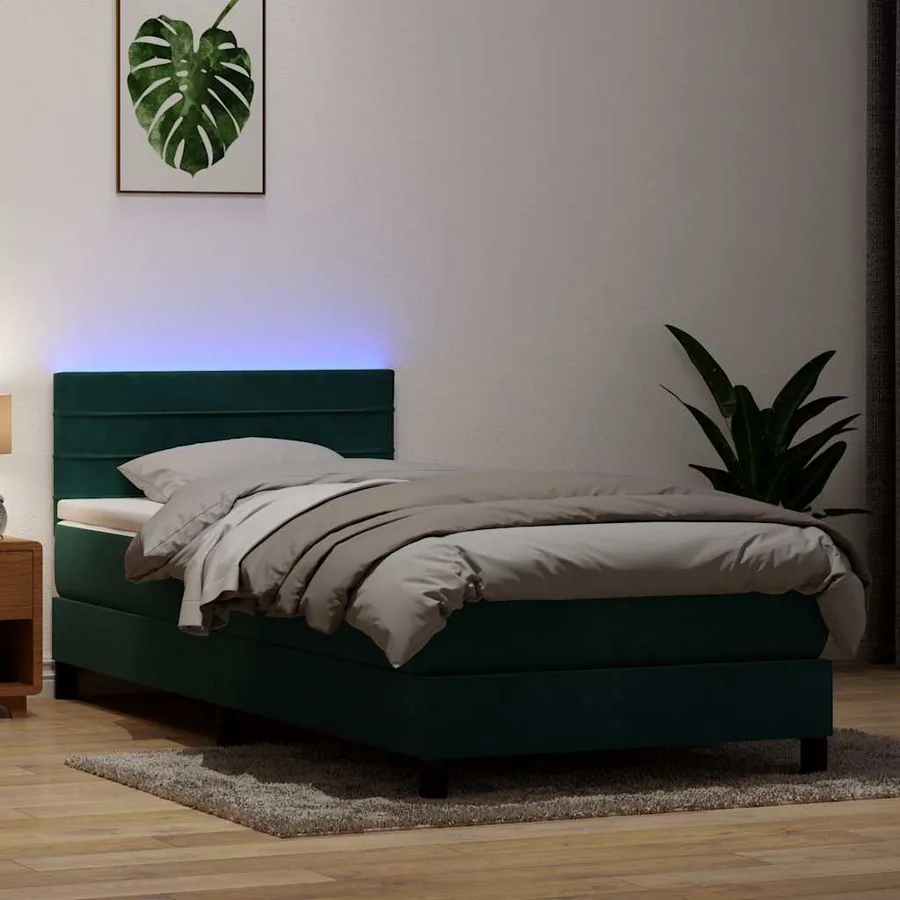 Sommier à lattes de lit et matelas et LED vert foncé 80x210 cm velours