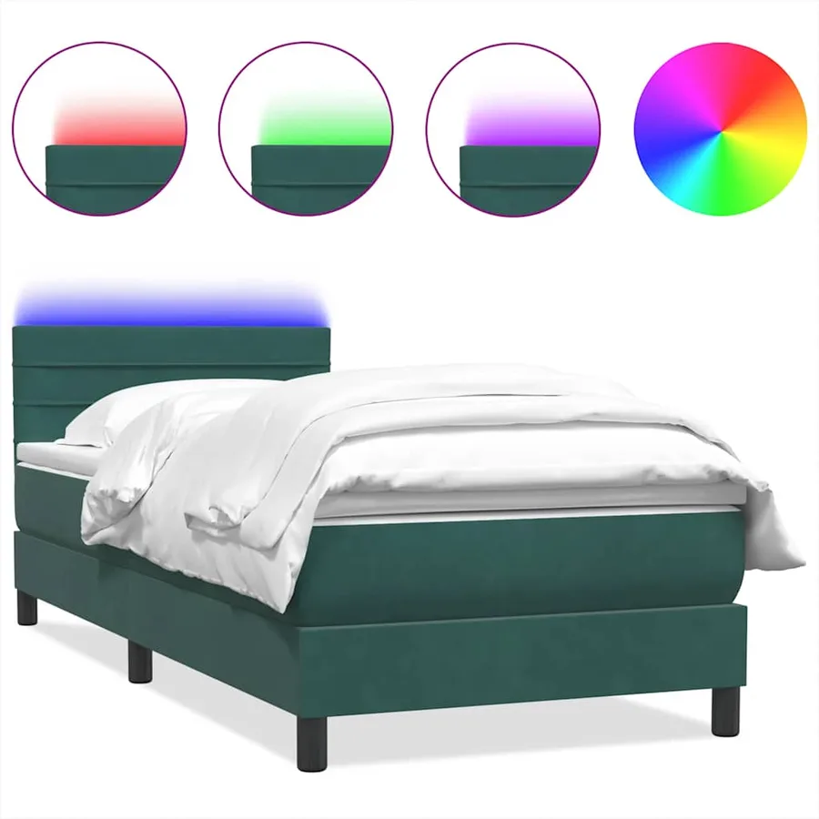 Sommier à lattes de lit et matelas et LED vert foncé 80x210 cm velours - 2