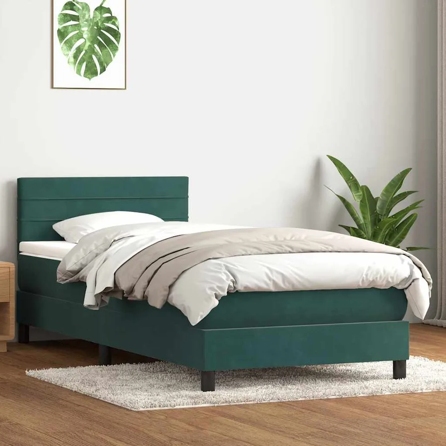 Sommier à lattes de lit et matelas et LED vert foncé 80x210 cm velours - 4