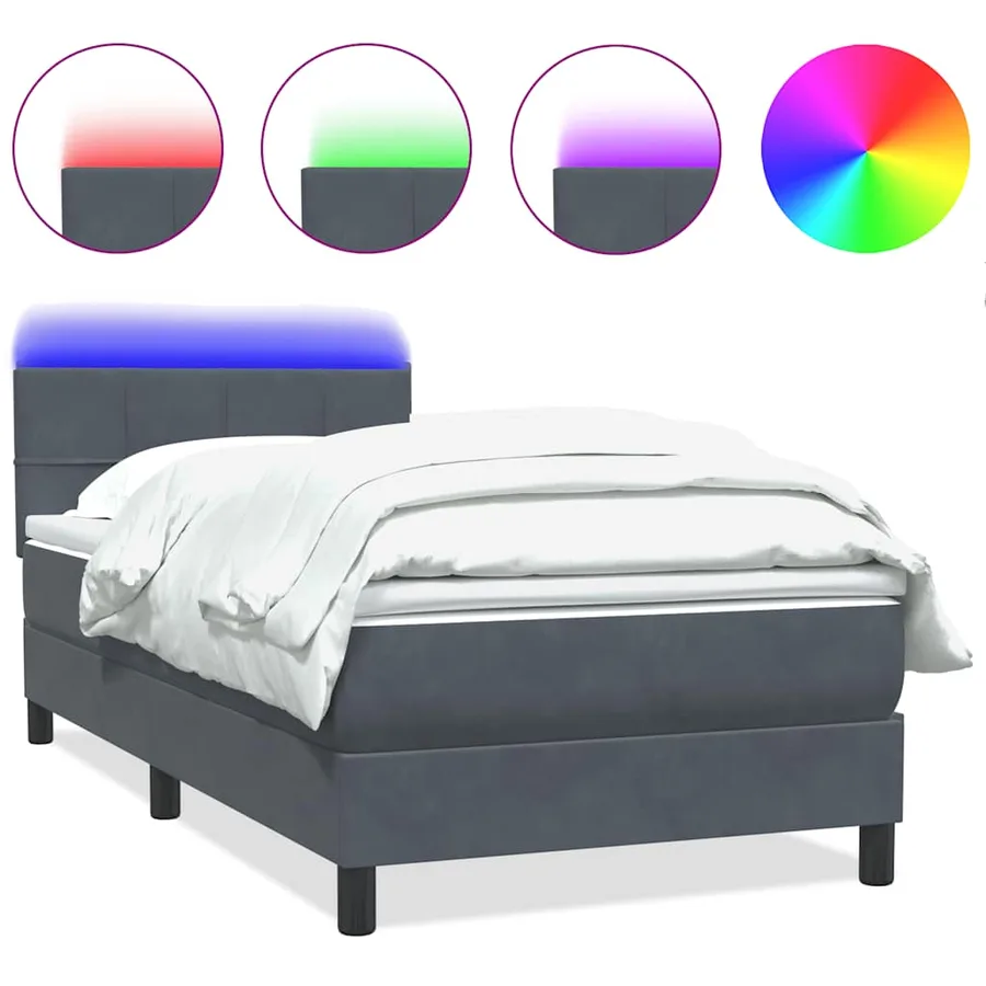 Sommier à lattes de lit et matelas et LED gris foncé 90x210 cm velours - 2