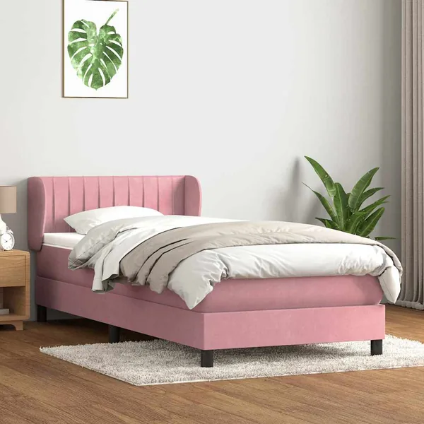 Sommier à lattes de lit avec matelas rose 90x220 cm velours
