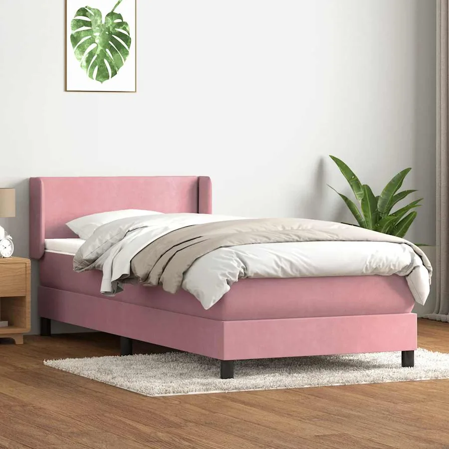 Sommier à lattes de lit avec matelas rose 90x220 cm velours - 3