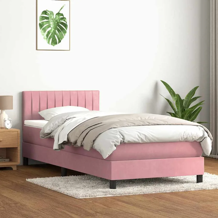 Sommier à lattes de lit avec matelas rose 90x210 cm velours - 3