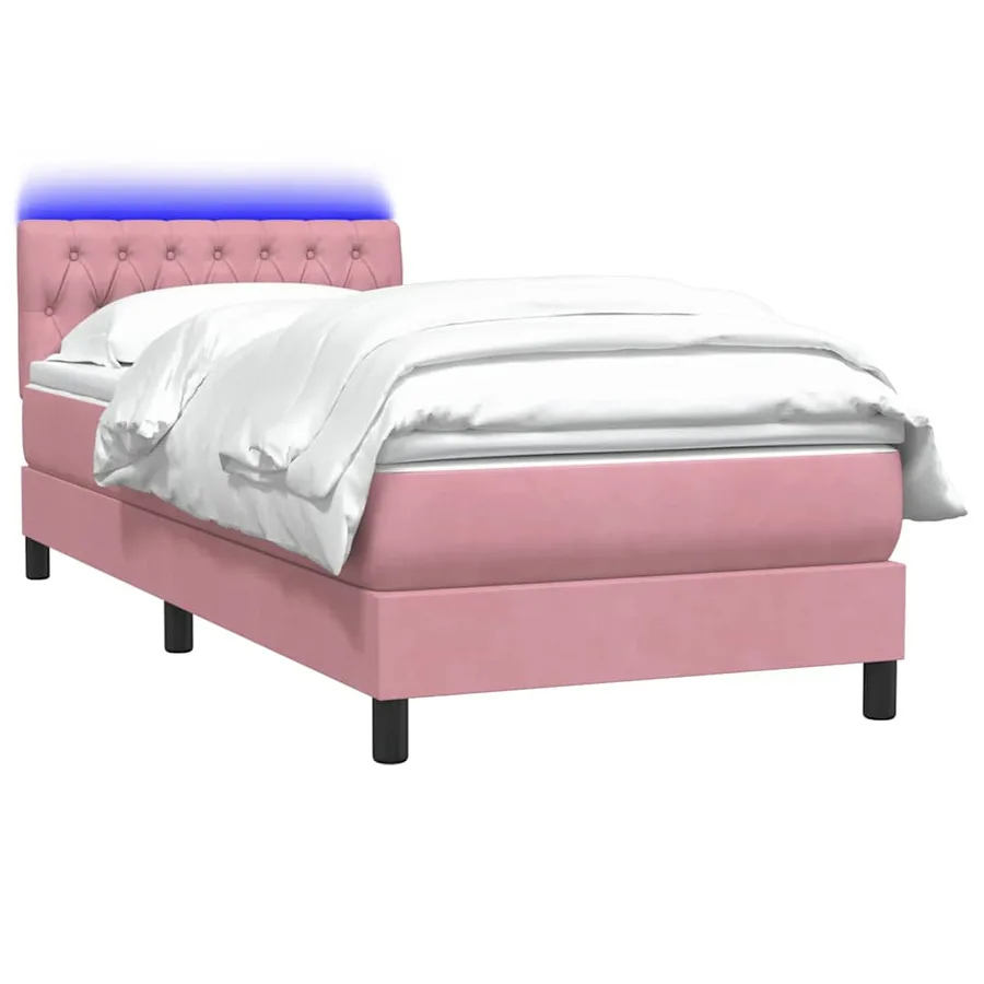 Sommier à lattes de lit avec matelas et LED rose 80x210 cm velours - 3