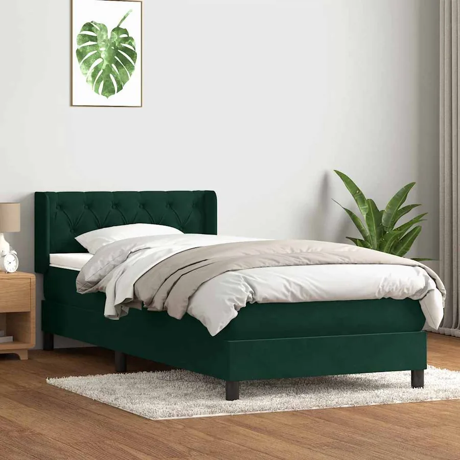 Sommier à lattes de lit et matelas vert foncé 80x220 cm velours - 3