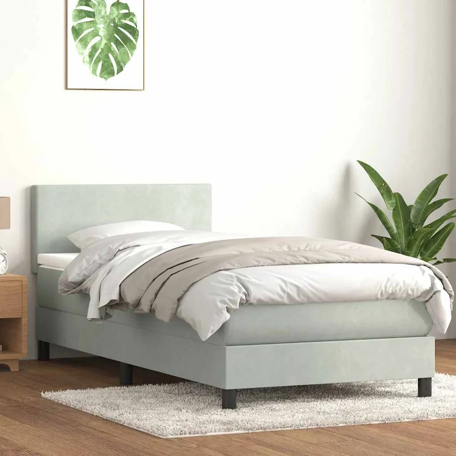 Sommier à lattes de lit et matelas et LED gris clair 80x210 cm velours