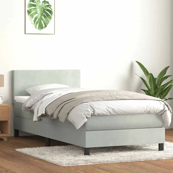 Sommier à lattes de lit et matelas et LED gris clair 80x210 cm velours