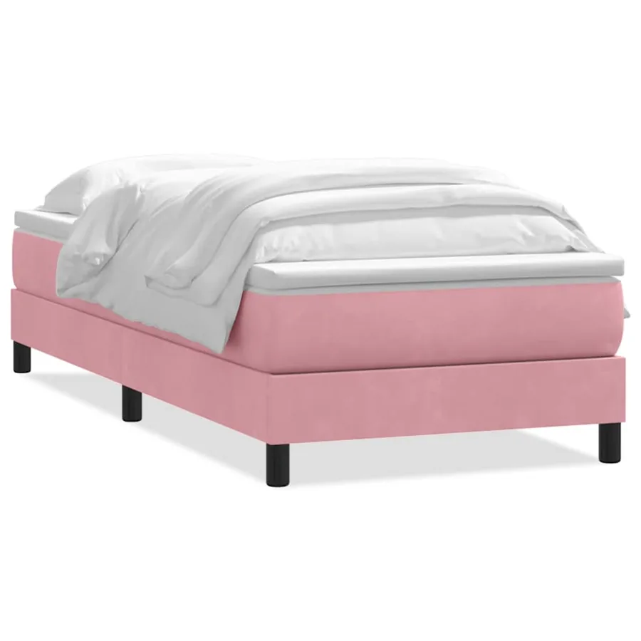 Sommier à lattes de lit avec matelas rose 90x210 cm velours - 2