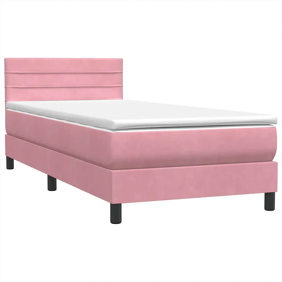 Sommier à lattes de lit avec matelas rose 90x210 cm velours - 4