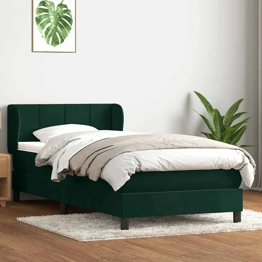 Sommier à lattes de lit et matelas vert foncé 80x220 cm velours