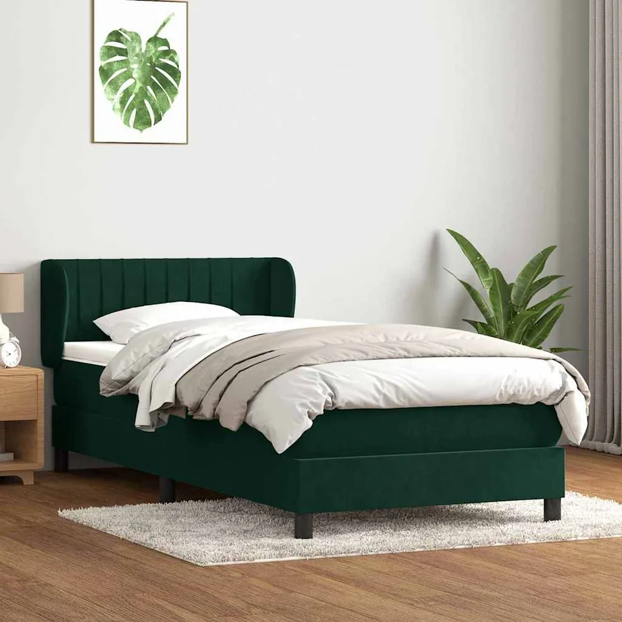 Sommier à lattes de lit et matelas vert foncé 80x220 cm velours