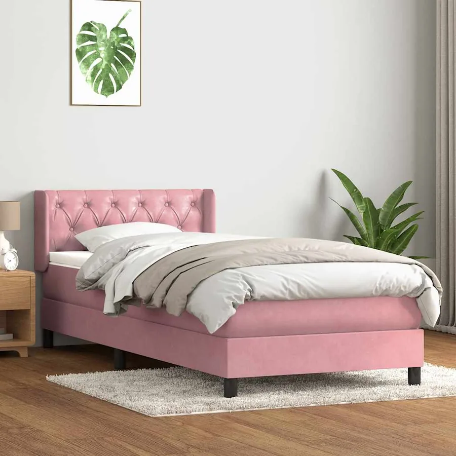 Sommier à lattes de lit avec matelas rose 80x210 cm velours