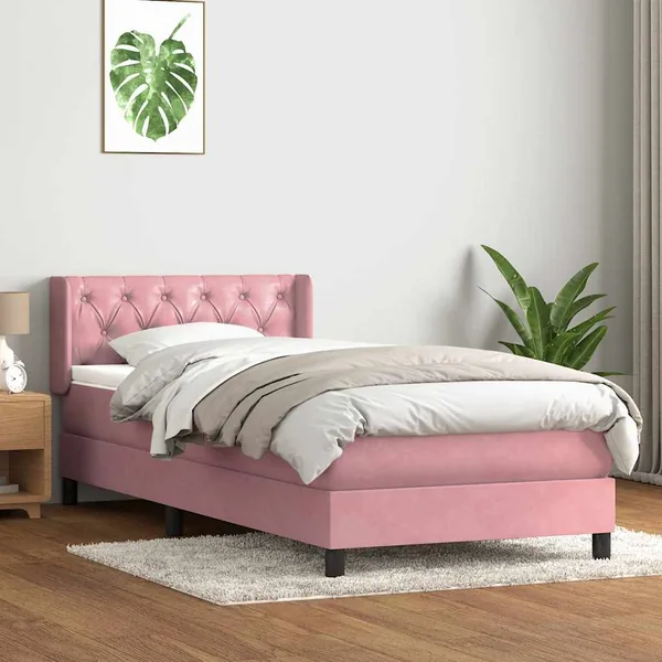 Sommier à lattes de lit avec matelas rose 80x210 cm velours