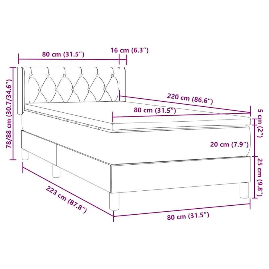 Sommier à lattes de lit avec matelas noir 80x210 cm velours - 11