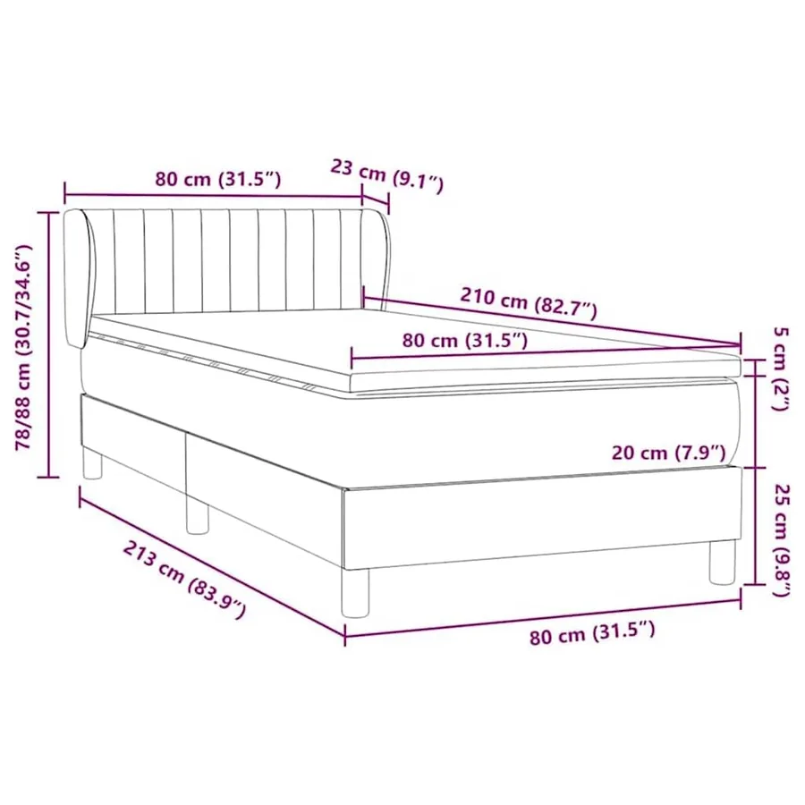 Sommier à lattes de lit avec matelas noir 80x210 cm velours - 12