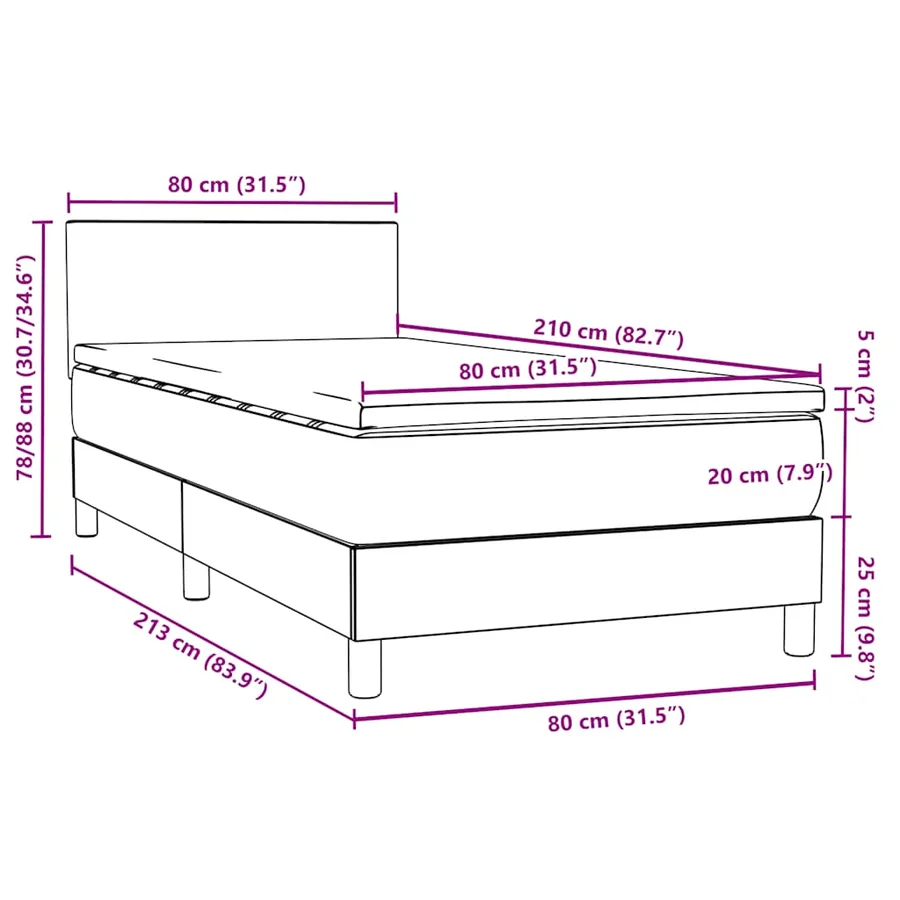 Sommier à lattes de lit avec matelas noir 80x210 cm velours - 12