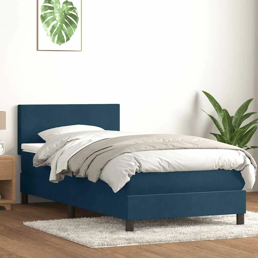 Sommier à lattes de lit et matelas bleu foncé 80x210 cm velours