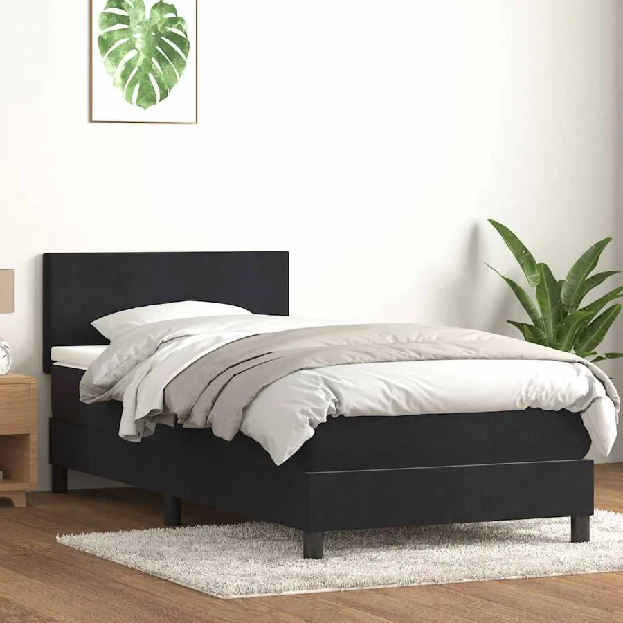 Sommier à lattes de lit avec matelas et LED noir 80x210 cm velours