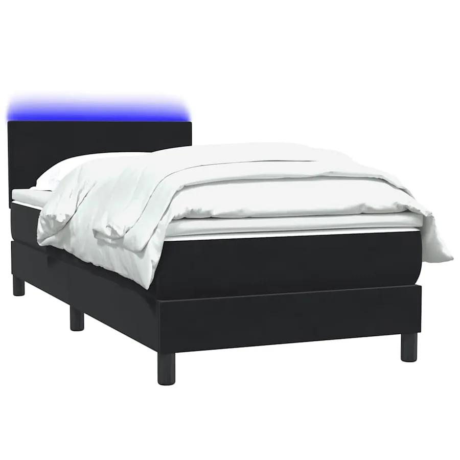 Sommier à lattes de lit avec matelas et LED noir 80x210 cm velours - 3