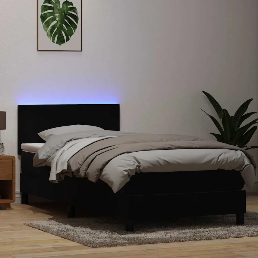 Sommier à lattes de lit avec matelas et LED noir 80x210 cm velours - 4