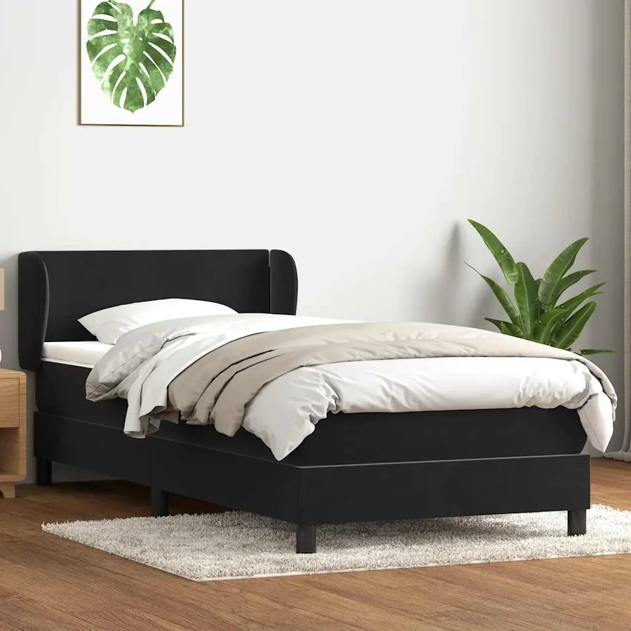 Sommier à lattes de lit avec matelas noir 80x210 cm velours - 3