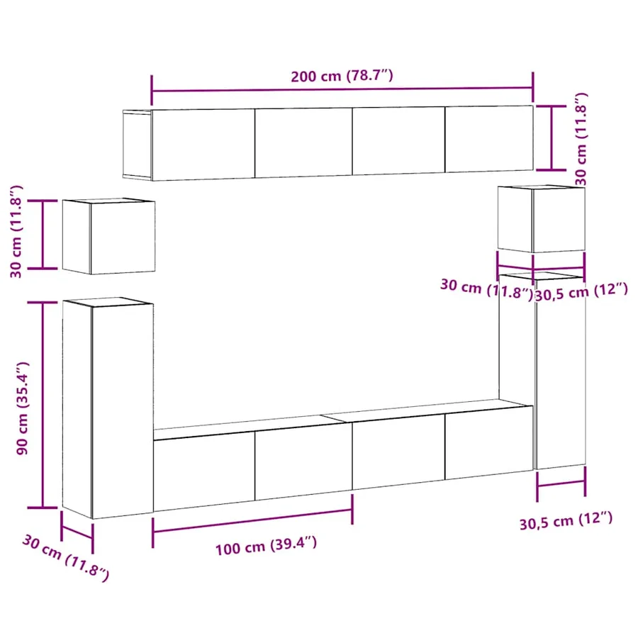Ensemble de meuble TV mural 8 pcs chêne artisanal - 11