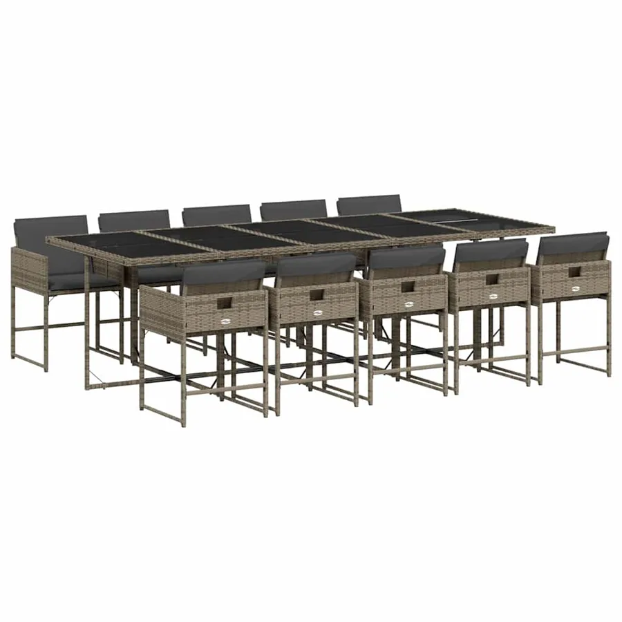 Ensemble à manger de jardin 11pcs avec coussins gris poly rotin - 2