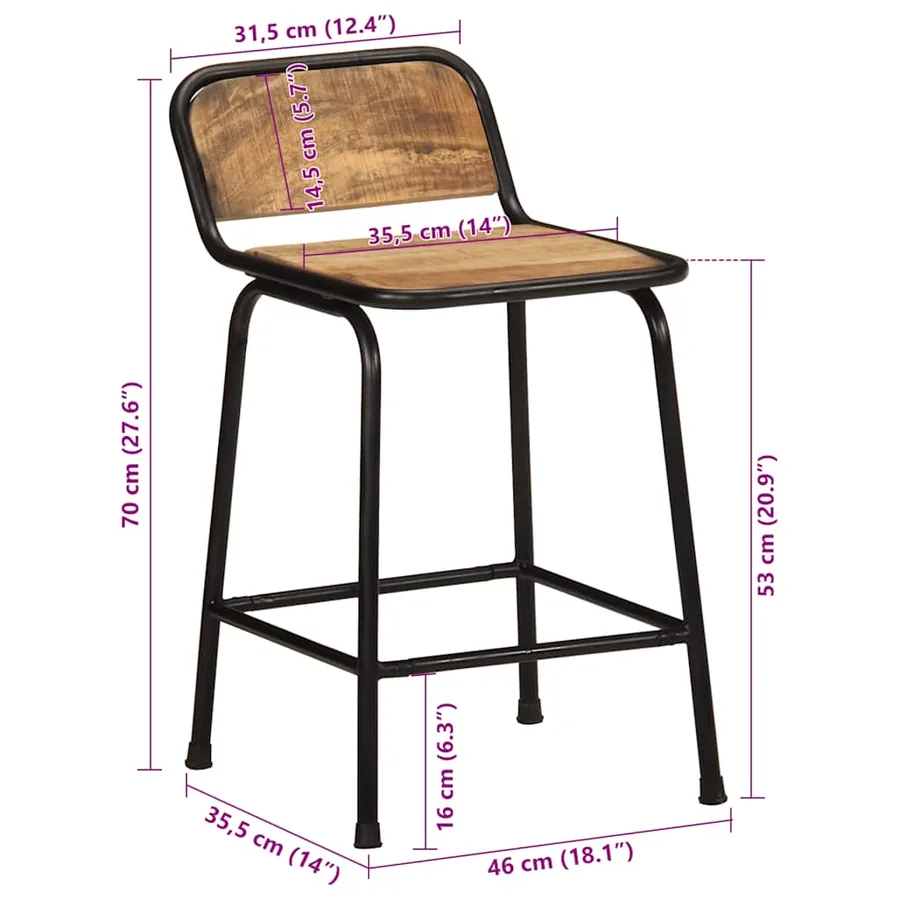 Tabourets de bar lot de 2 pcs bois massif manguier brut - 9