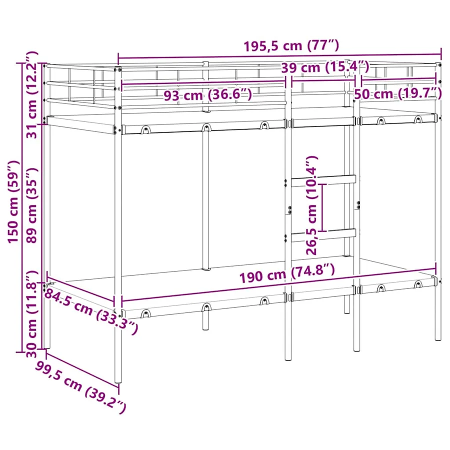 Lit superposé sans matelas noir 100x190 cm acier - 12