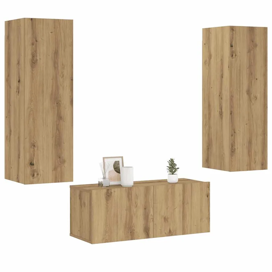 Meubles TV muraux 3 pcs chêne artisanal bois d'ingénierie - 3