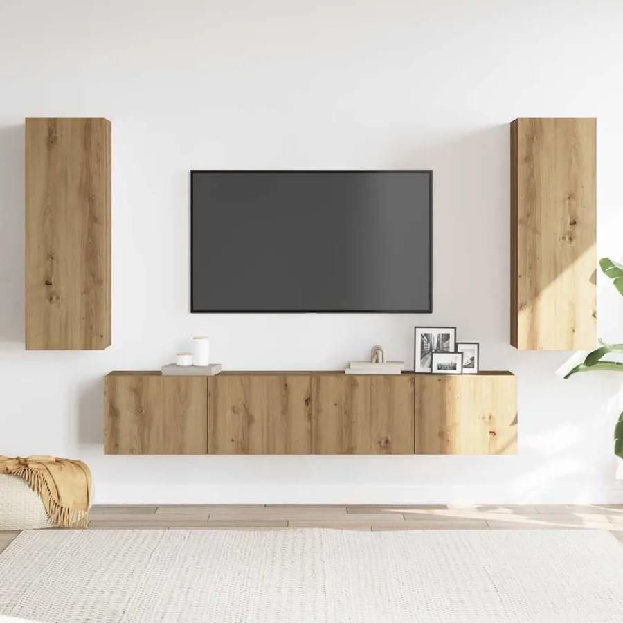 Meubles TV muraux 4 pcs chêne artisanal bois d'ingénierie - 3