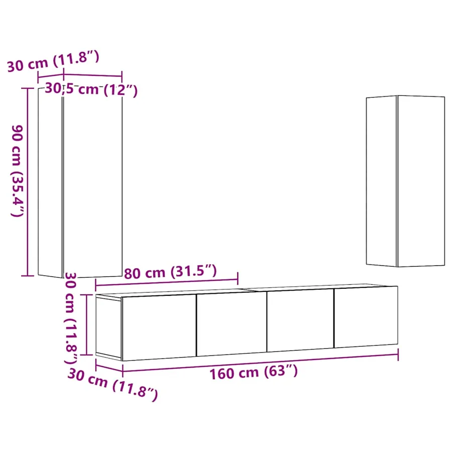Meubles TV muraux 4 pcs chêne artisanal bois d'ingénierie - 9