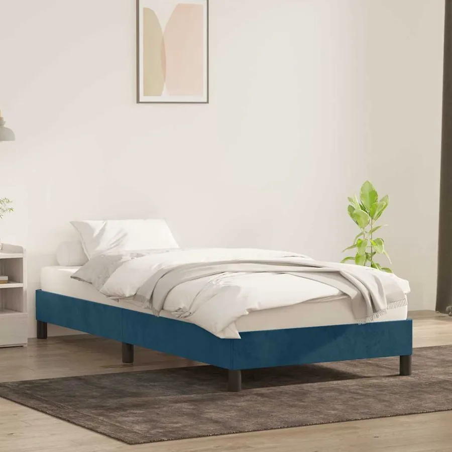 Cadre de lit sans matelas bleu foncé 90x210 cm velours - 3