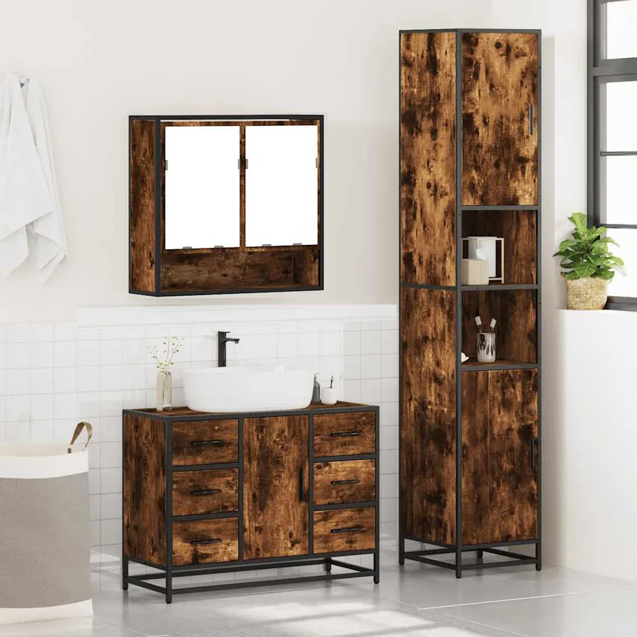 Ensemble de meubles de salle de bain 3 pcs Chêne fumé - 4