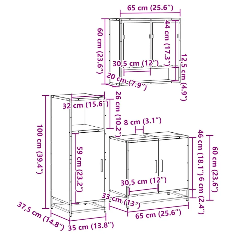 Ensemble de meubles de salle de bain 3 pcs Chêne fumé - 11