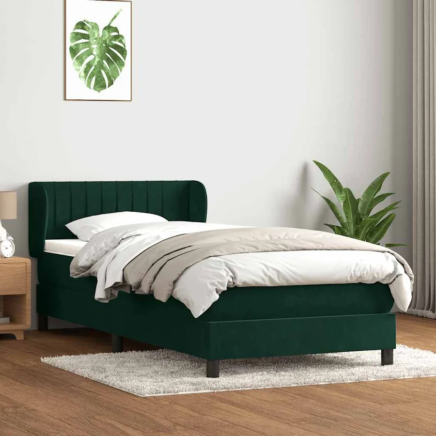 Sommier à lattes de lit et matelas vert foncé 90x210 cm velours