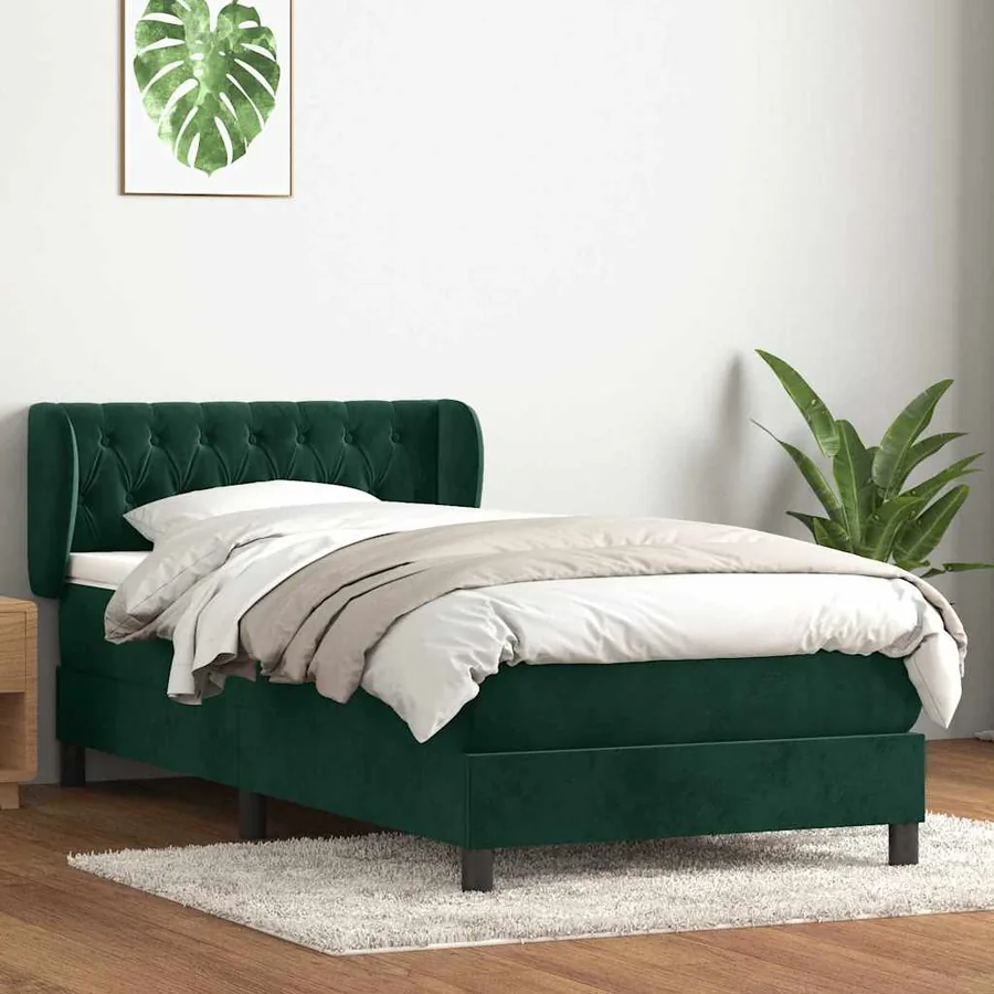 Sommier à lattes de lit et matelas vert foncé 90x210 cm velours