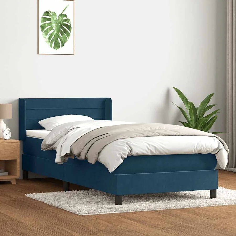 Sommier à lattes de lit et matelas bleu foncé 90x210 cm velours