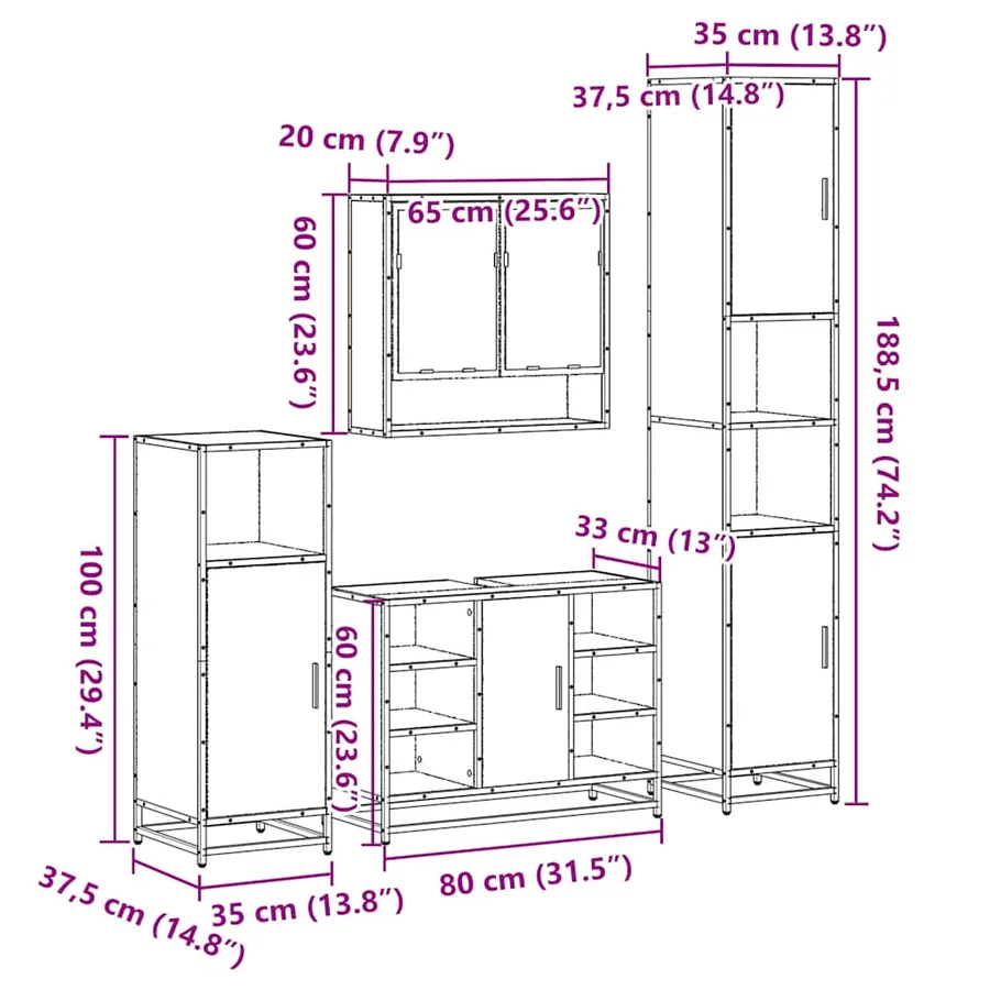 Ensemble meubles salle de bain 4 pcs chêne fumé bois ingénierie - 11