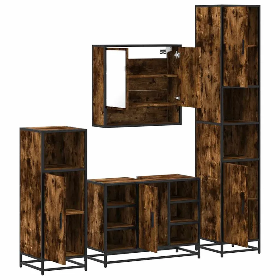 Ensemble meubles salle de bain 4 pcs chêne fumé bois ingénierie - 6