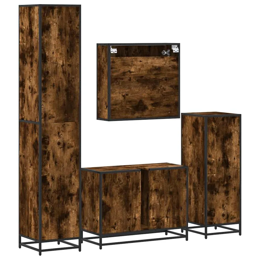 Ensemble meubles salle de bain 4 pcs chêne fumé bois ingénierie - 8