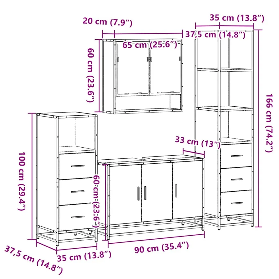 Ensemble meubles salle de bain 4 pcs chêne fumé bois ingénierie - 11