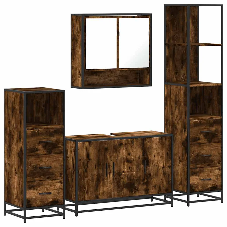 Ensemble meubles salle de bain 4 pcs chêne fumé bois ingénierie - 2