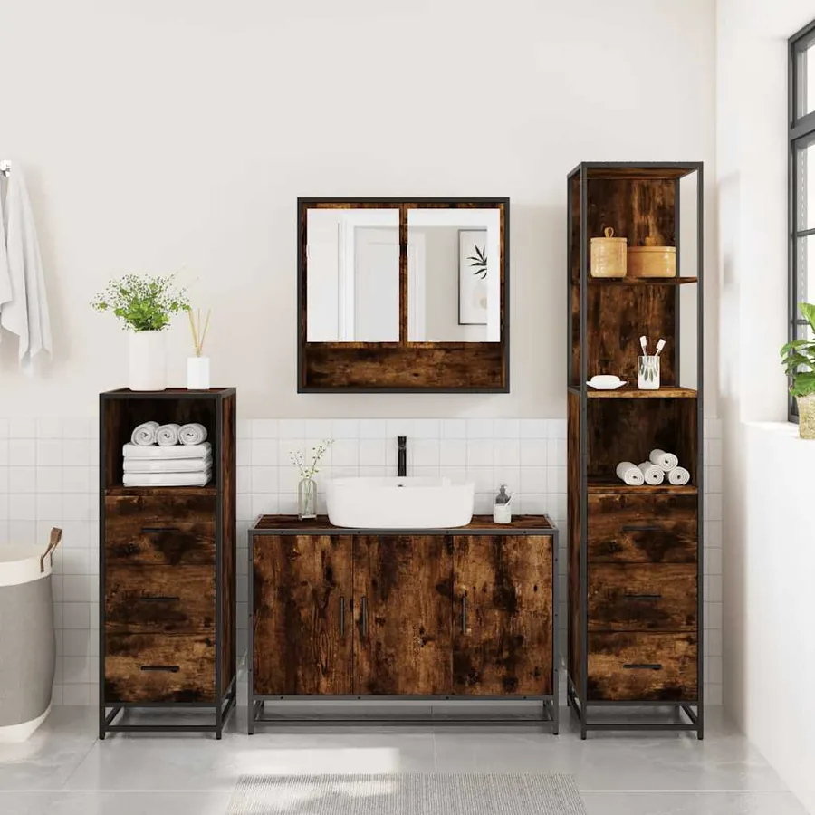 Ensemble meubles salle de bain 4 pcs chêne fumé bois ingénierie - 4