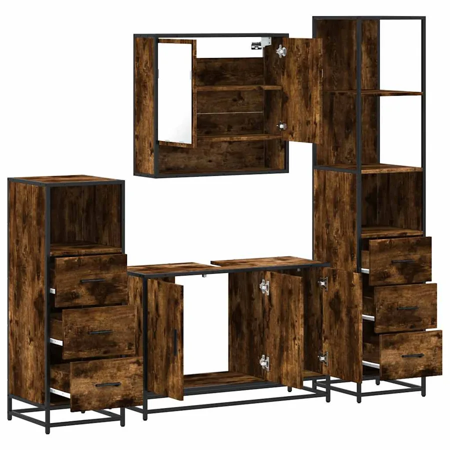 Ensemble meubles salle de bain 4 pcs chêne fumé bois ingénierie - 6