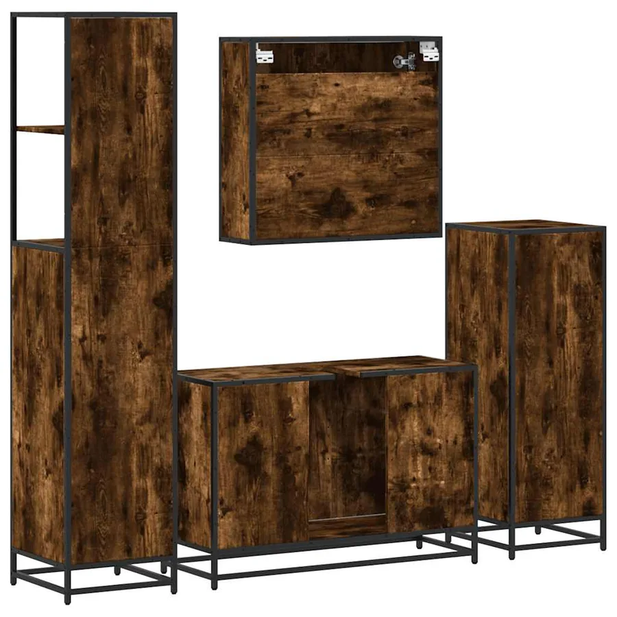Ensemble meubles salle de bain 4 pcs chêne fumé bois ingénierie - 8
