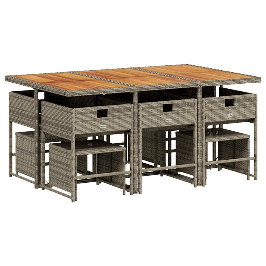 Ensemble à manger de jardin 11pcs avec coussins gris poly rotin - 3