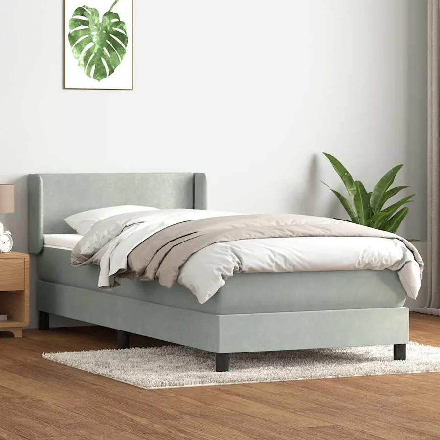 Sommier à lattes de lit et matelas gris clair 80x220 cm velours