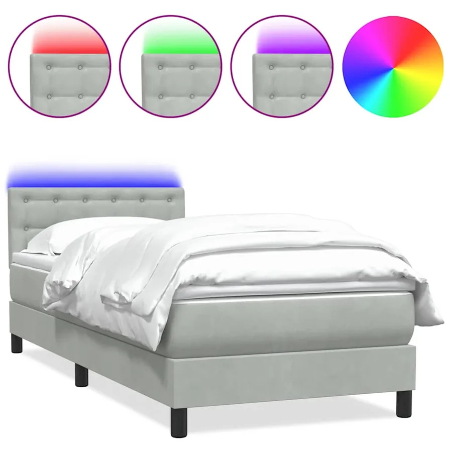 Sommier à lattes de lit et matelas et LED gris clair 80x220 cm velours - 2