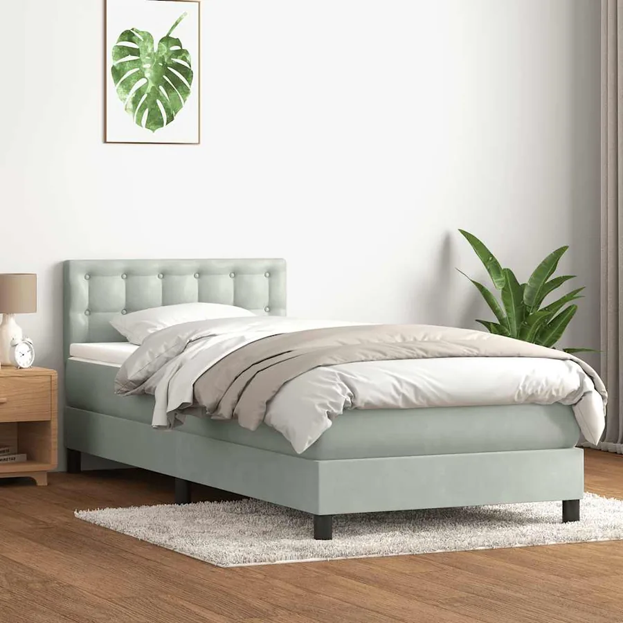Sommier à lattes de lit et matelas et LED gris clair 80x220 cm velours - 4